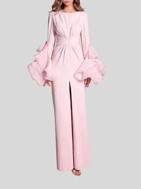 NEW TARIK EDIZ justo dramatic tiered ruffle sleeves dress in ice pink